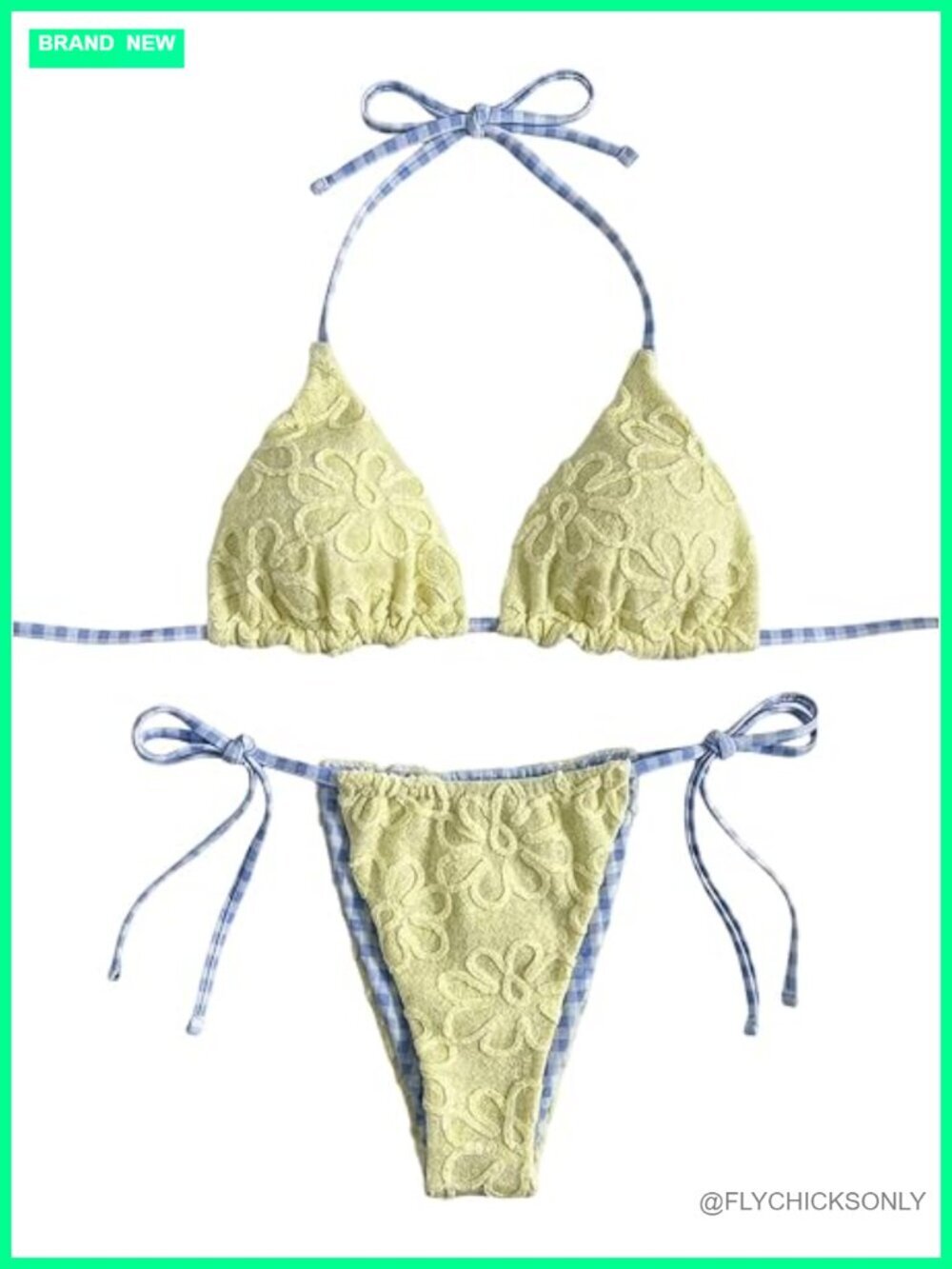 2 Piece Textured Floral Halter Neck Cheeky Bikini Set High Leg Swimwear